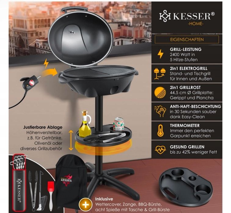 Elektryczny grill 2 w 1 z płytą grillową XXL z funkcją grilla stołoweg