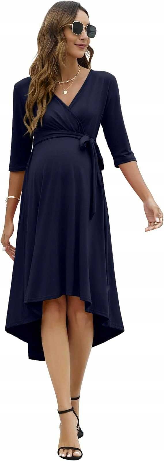 Granatowa sukienka z długim rękawem ciążowa S 36