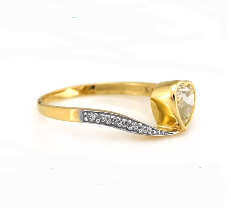 Złoty pierścionek z białymi cyrkoniami serce zaręczyny Nowy 375 r 17