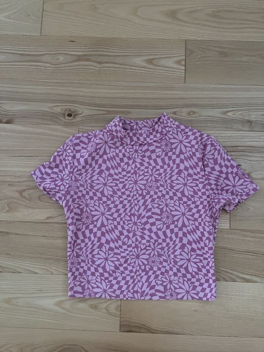 Bluzka crop top S różowa print