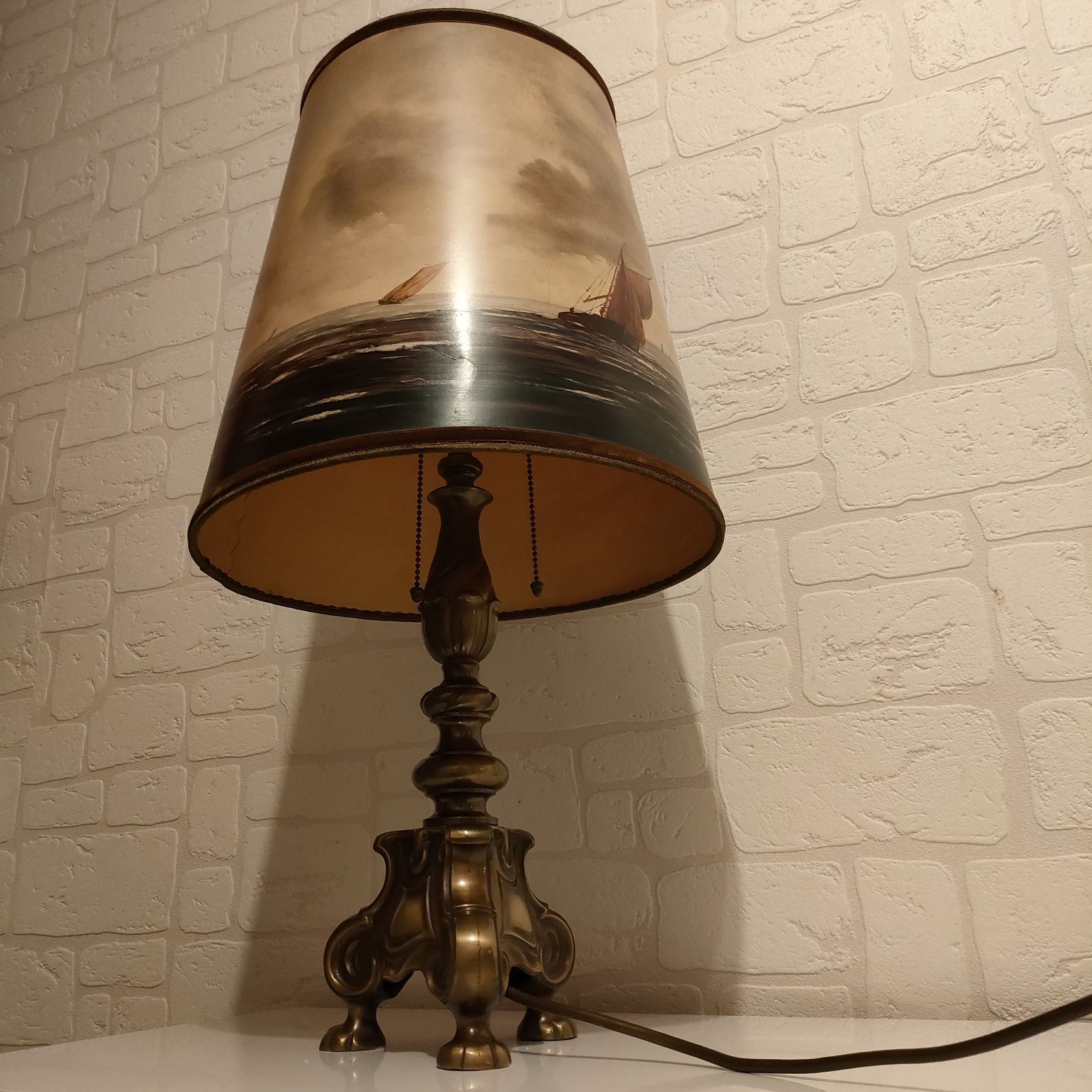 Lampa mosiężna  lwie łapy 70cm z ręcznie malowanym kloszem - Tran