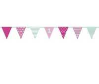 Girlanda baner na urodziny roczek trójkąty 135cm różowa