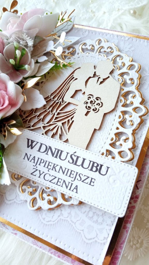 Kartka ręcznie robiona w pudełku z okienkiem na ślub, wesele, rocznicę