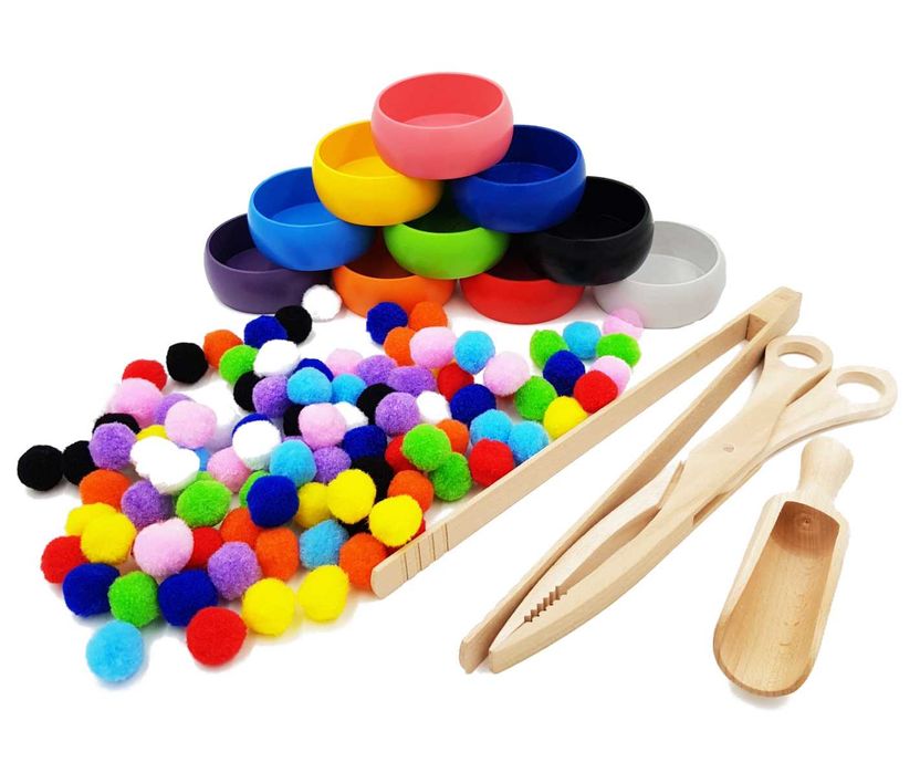 Sorter kolorów - MISECZKI I POMPONY - 10 kolorów - Montessori
