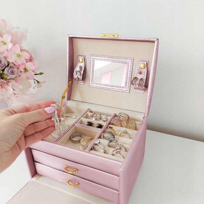 Elegancki Kuferek Na Biżuterię Organizer Szkatułka Pudełko Etui