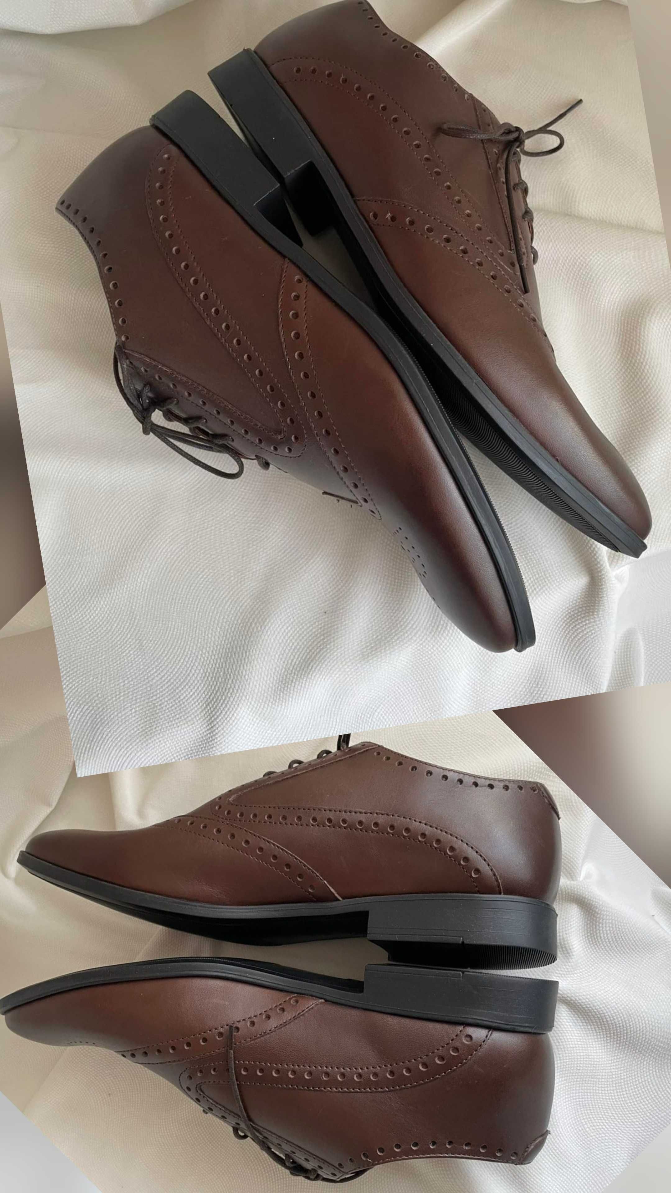 Nowe skórzane buty półbuty brogsy męskie Nico Rarini wizytowe r.39