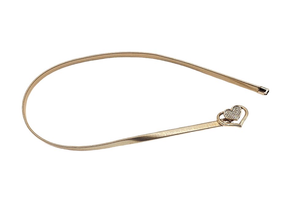 Pasek damski do sukienki sprężynka klamerka cyrkonie złote serce