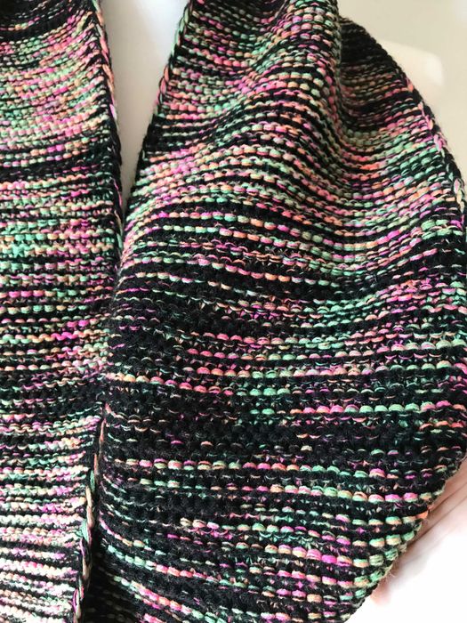 Czarno - neonowy szalik komin szal Vintage Boho Retro wełna