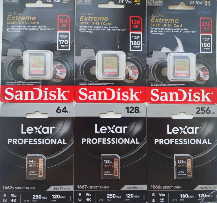карти SanDisk Extreme Lexar Professional 256Gb Kingstone Canvas Go Plu