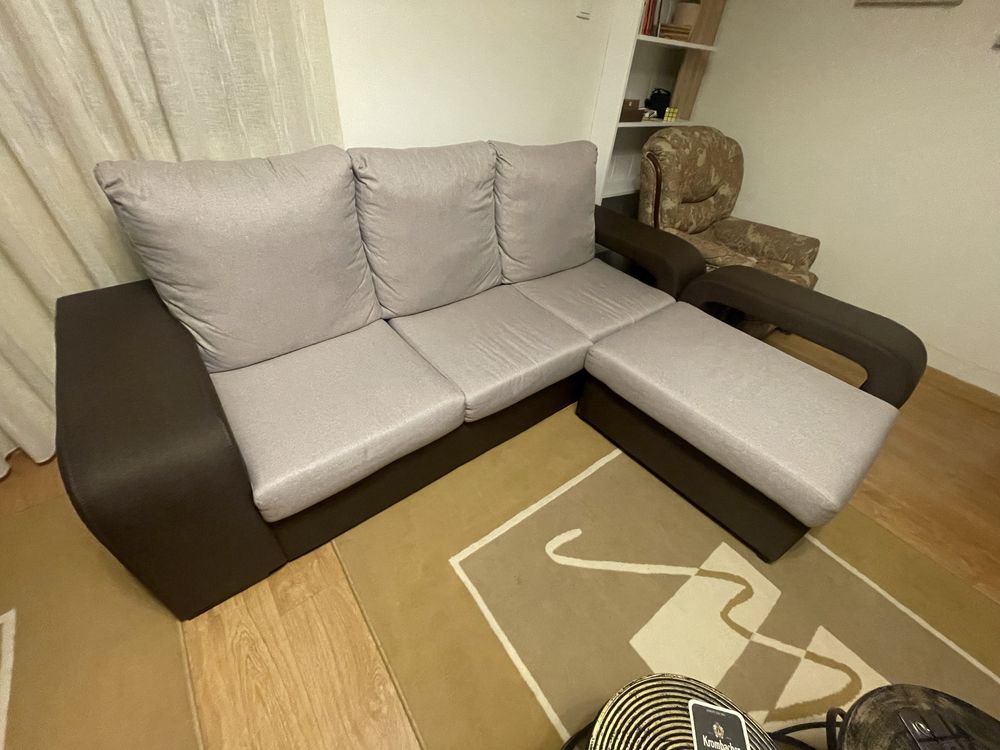 Sofá Chaise Long 3 lugares Castanho e Taupe