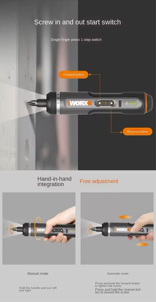 Викрутка WORX WX242 акумуляторна з набором бит