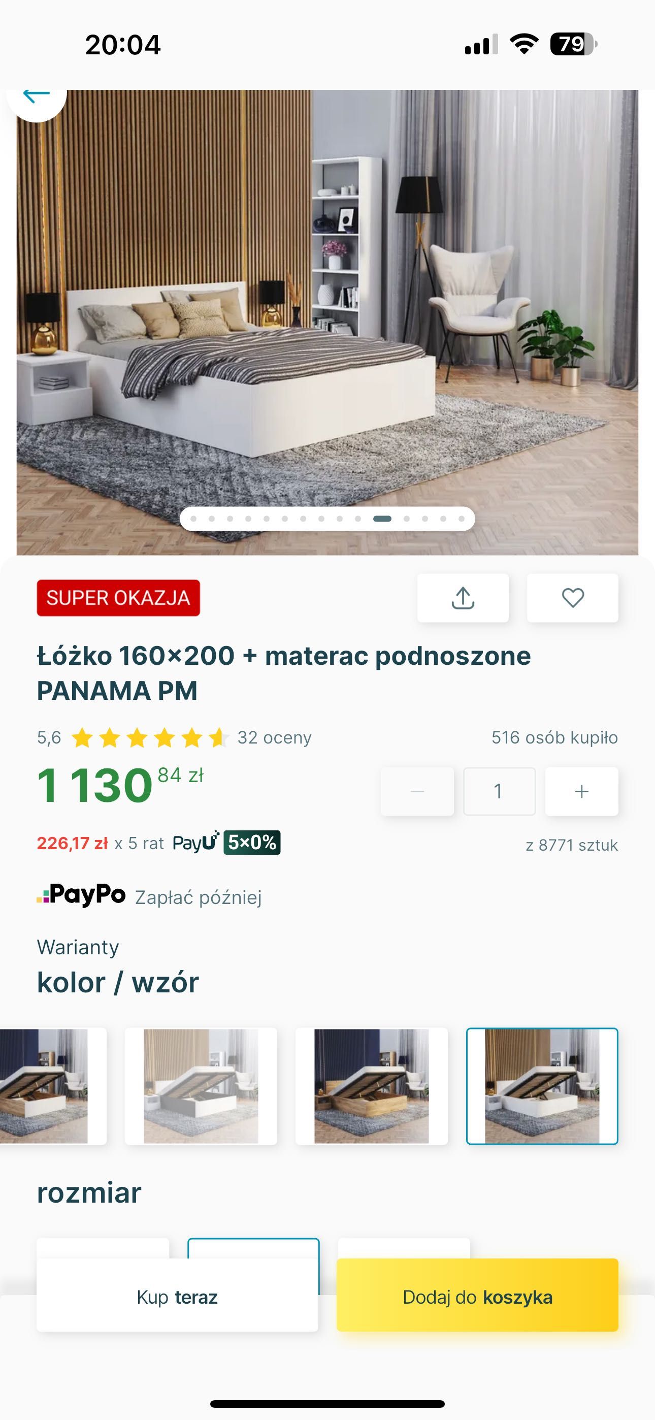 Łóżko białe z pojemnikiem  160x200