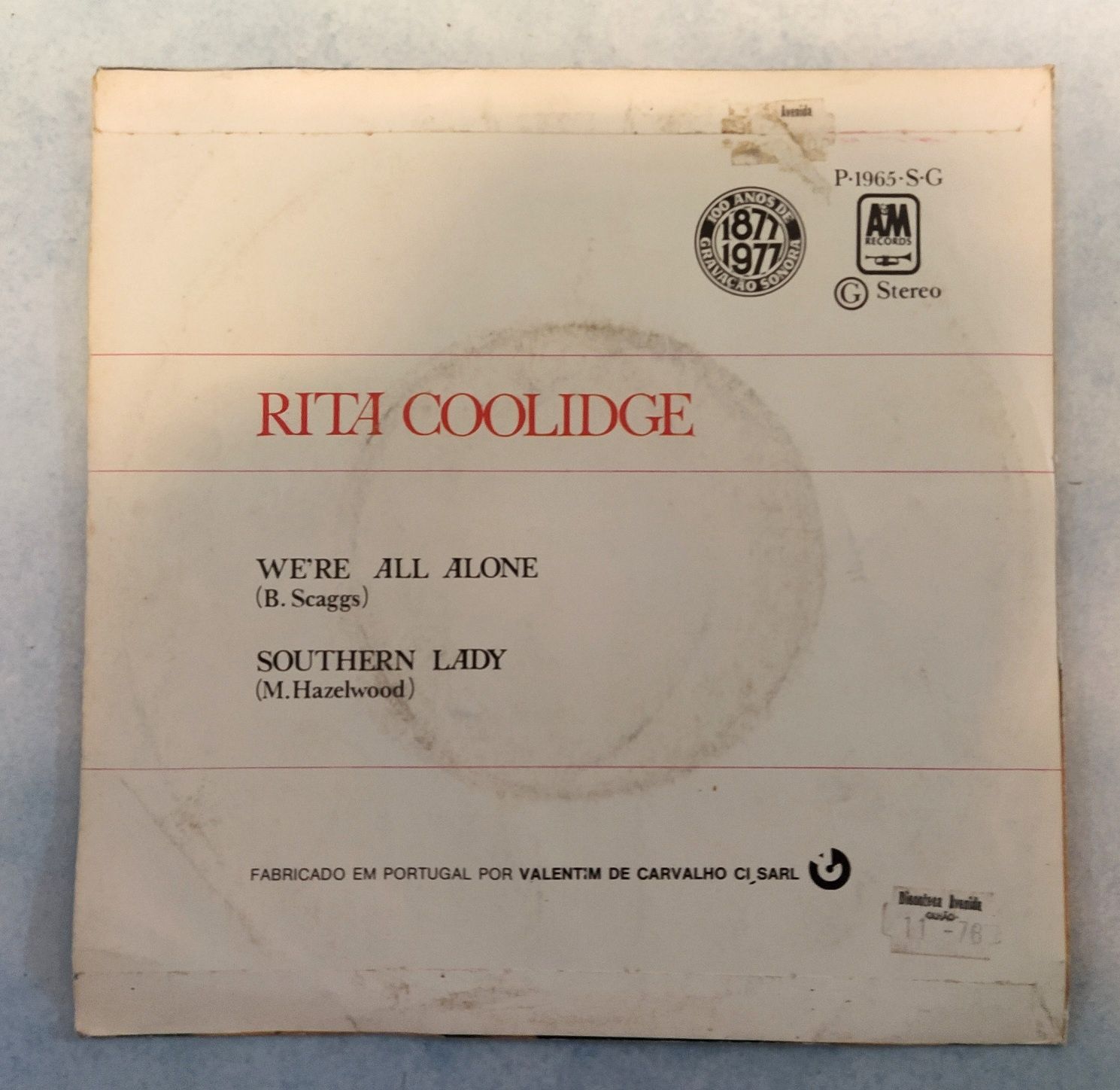 Vinil Single: Rita Coolidge - "We're All Alone"