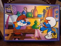 Puzzle TREFL z 1994 roku, 60 elementów, Smerfy, stare puzzle, lata 90