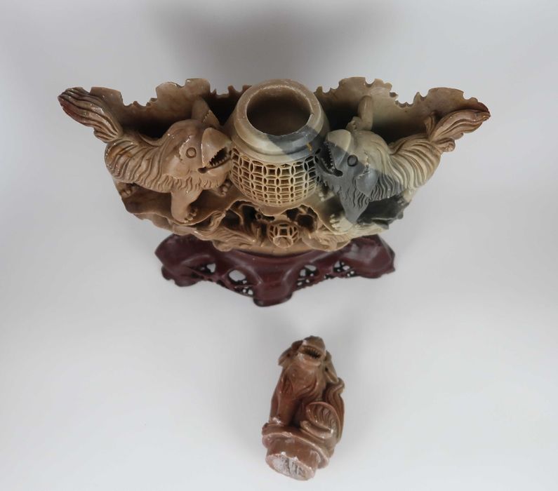 Incensário cães foo - Grande escultura em pedra sabão - China