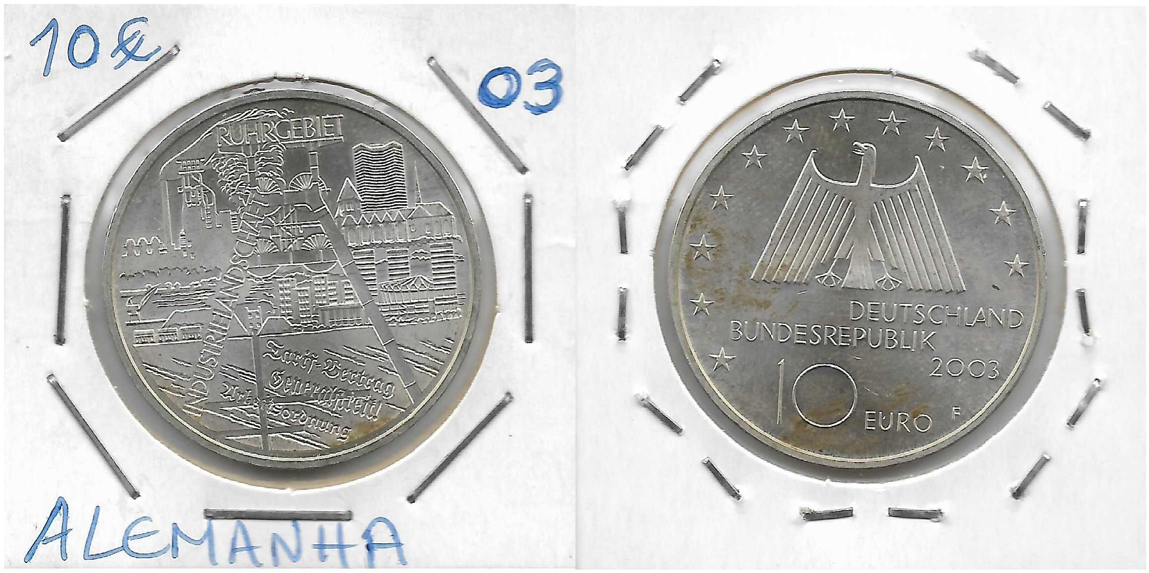 Alemanha. 5 moedas prata de 10 euros. Todas diferentes. Sem circular.