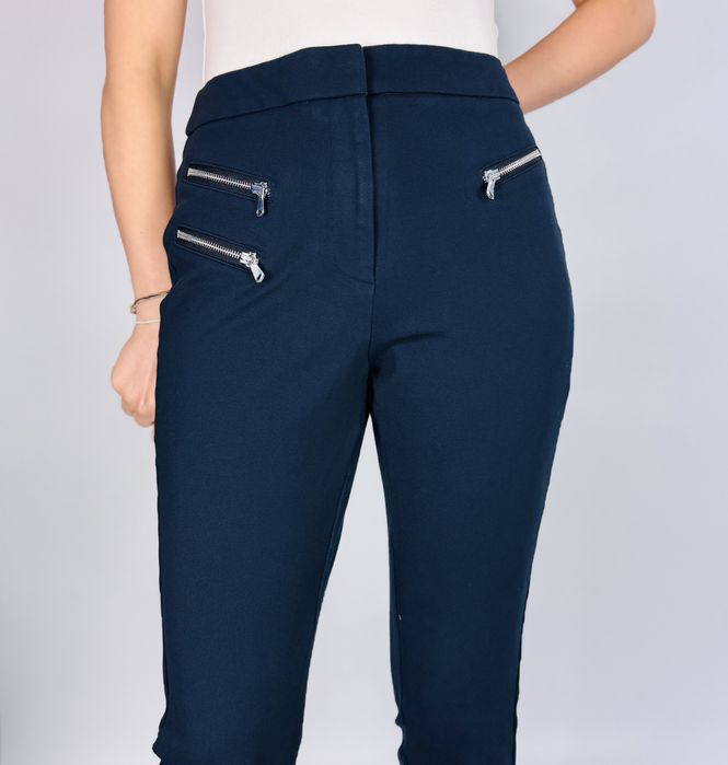 Granatowe spodnie slim z suwakami L 40 Marks&Spencer