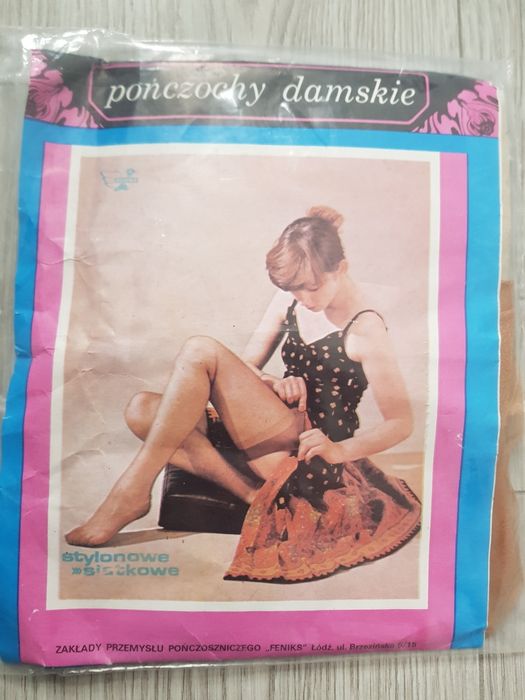 Pończochy do pasa nylonowe, stylonowe Feniks, PRL, vintage