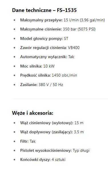 Myjka ciśnieniowa 350bar 15l/min rolnicza/przemysłowa/do domu