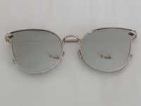 Okulary przeciwsłoneczne lustrzanki motylki srebrne szare damskie
