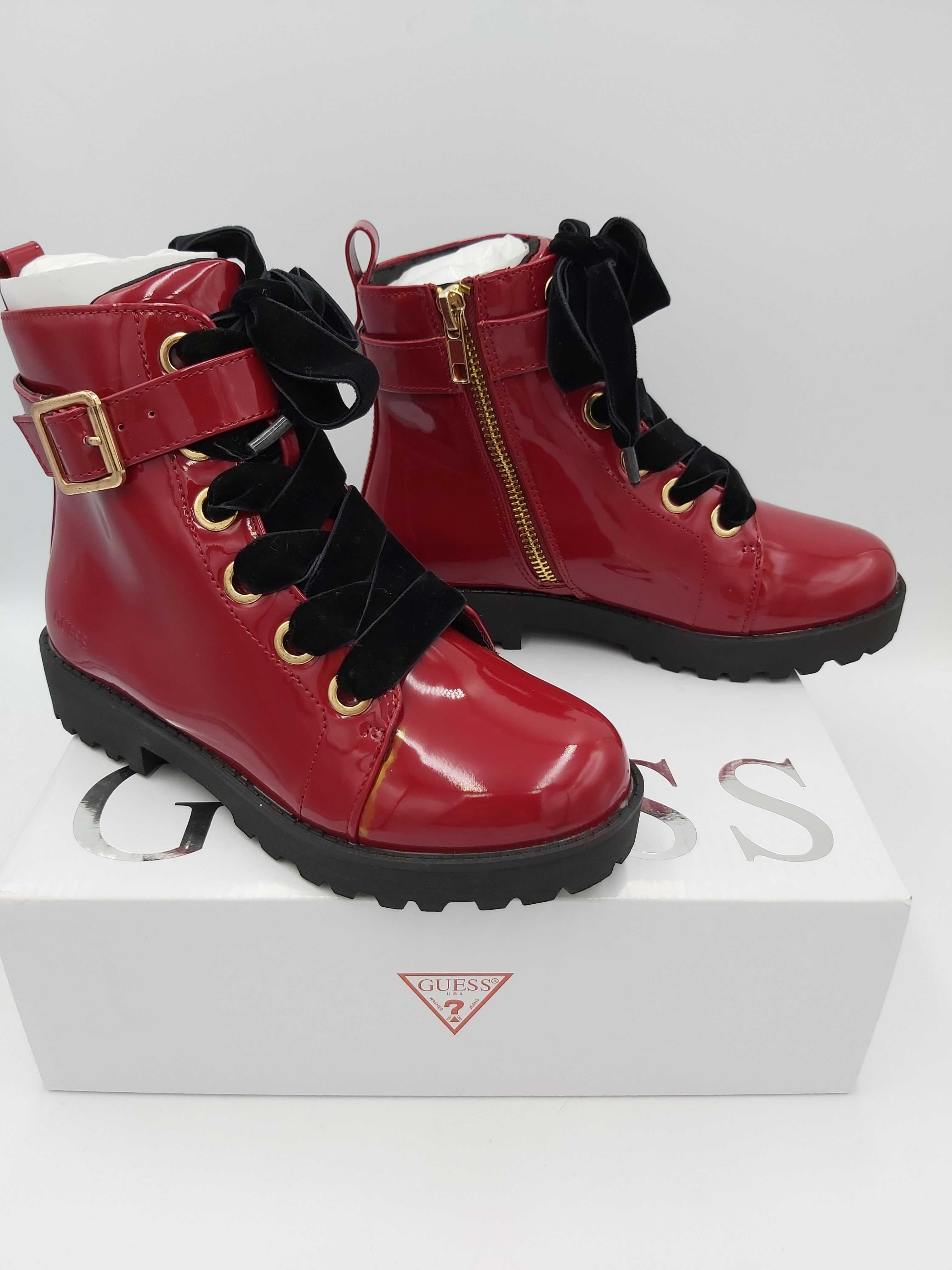 Nowe buty GUESS glany czerwone lakier kozaki botki rozmiar 32