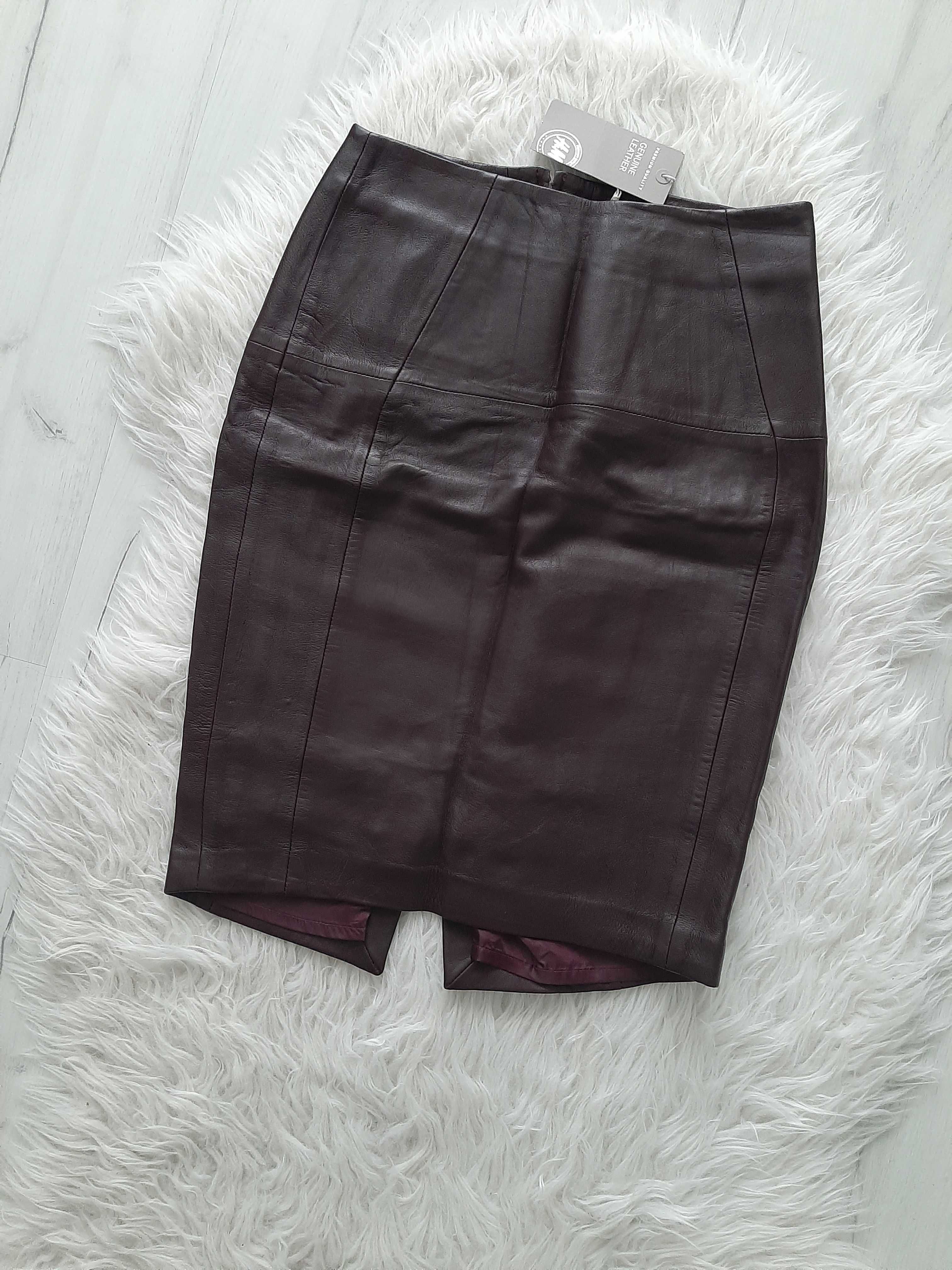 H&M piękna fioletowa spódnica skóra naturalna XS
