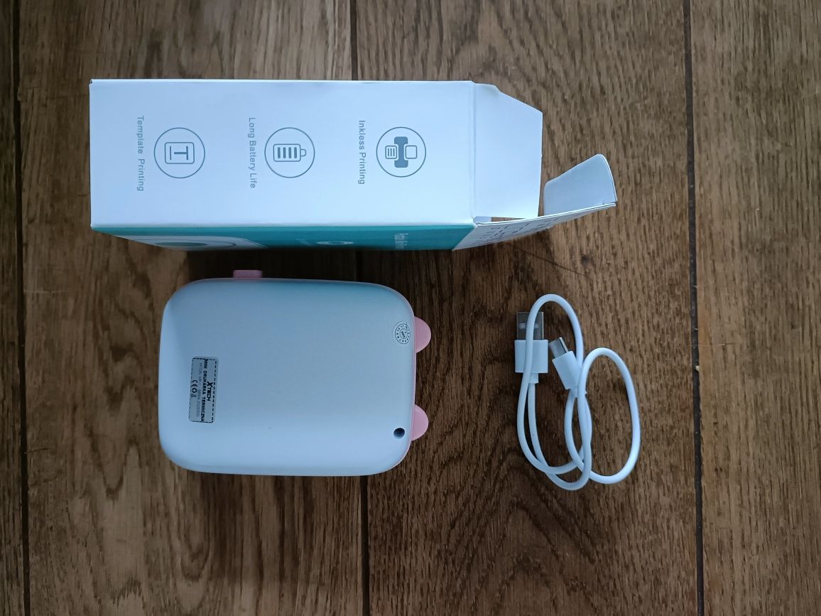Drukotek drukarka mini termiczna do zdjęć etykiet + kabel USB kot róż