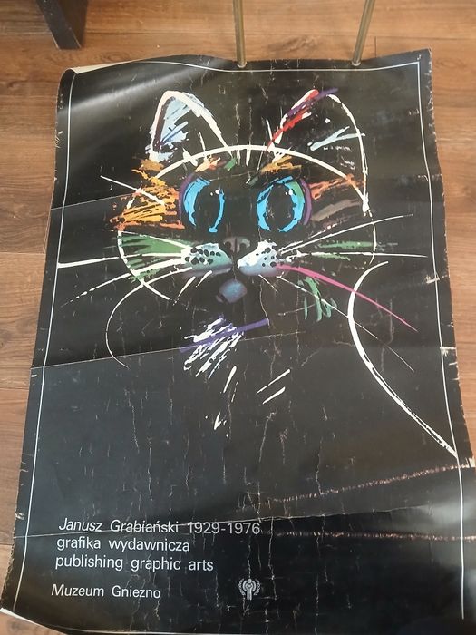 Plakat PRL Janusz Grabiański „Kot” Muzeum Gniezno 1979 – oryginał, rza