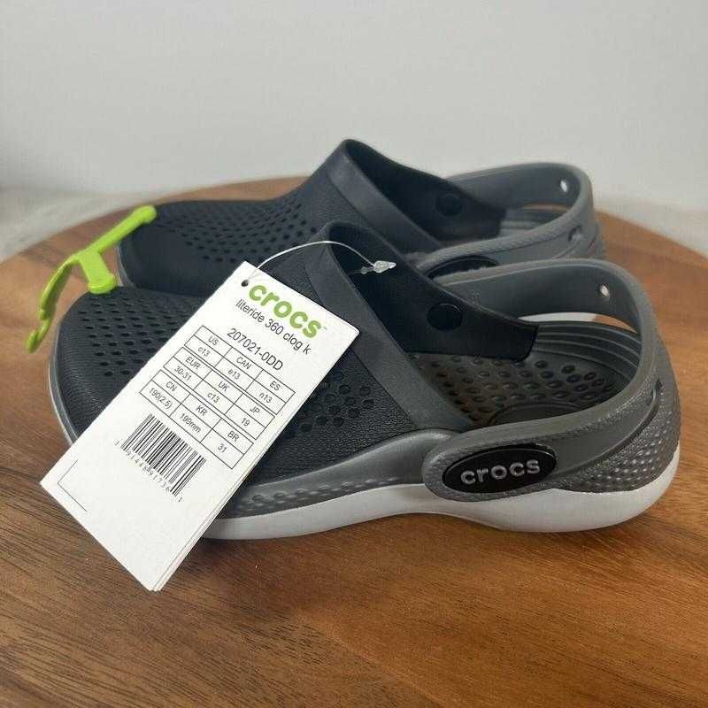 Крокс лайтрайд 360 чорні дитячі crocs kids literide 360 black/grey