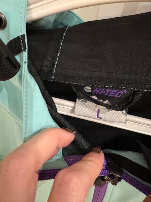 Kurtka hi tec miętowa fioletowy z kapturem L przeciwdeszczowa lecproof