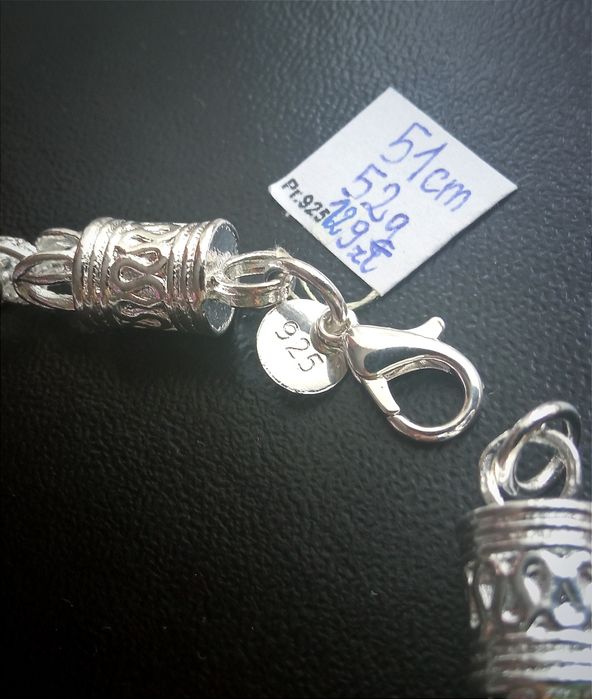 925 Posrebrzany Nowy Masywny Zestaw Komplet Splot Królewski 6mm