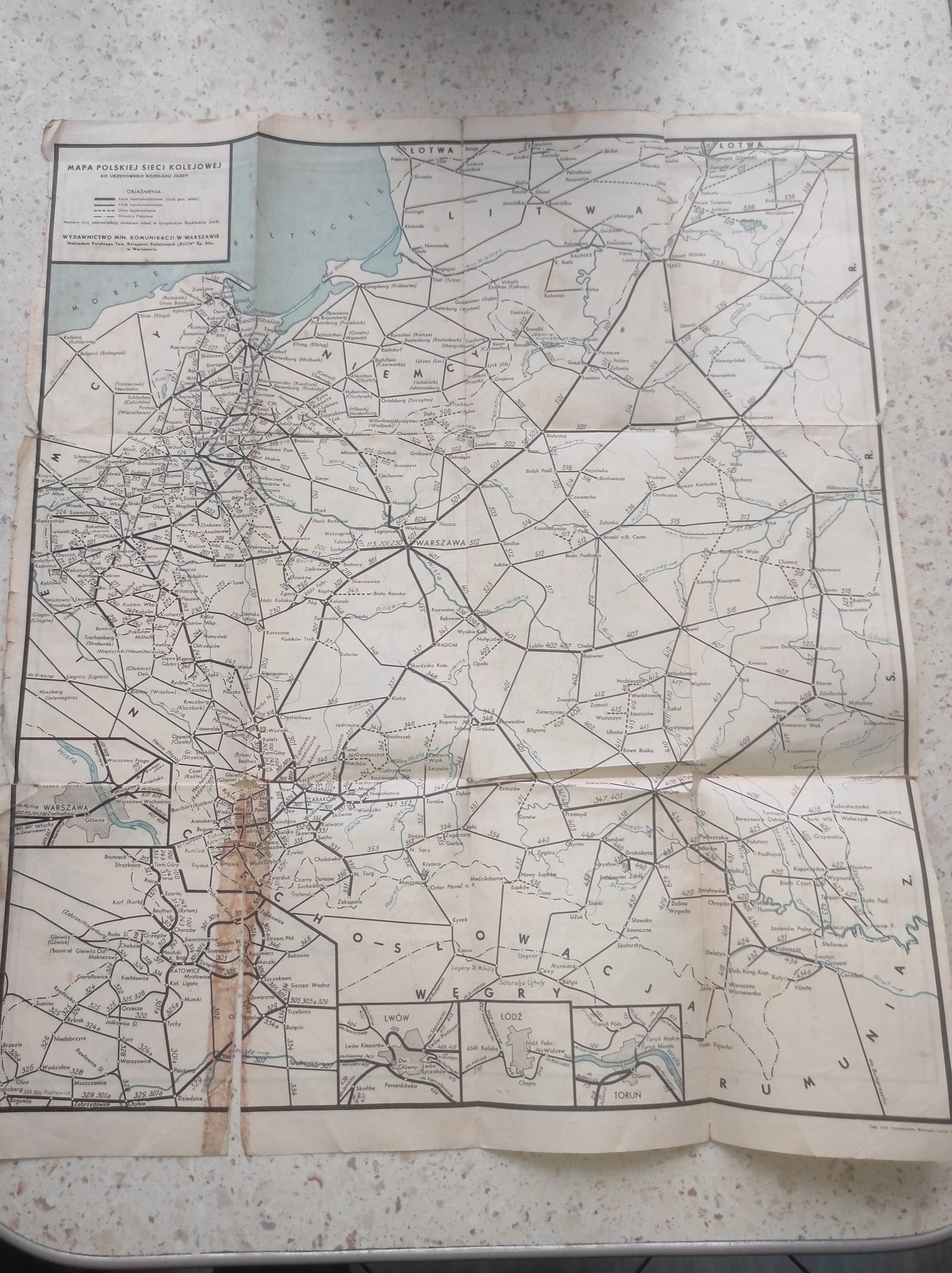 Mapa Polskiej Sieci Kolejowej - 47 x 55 cm