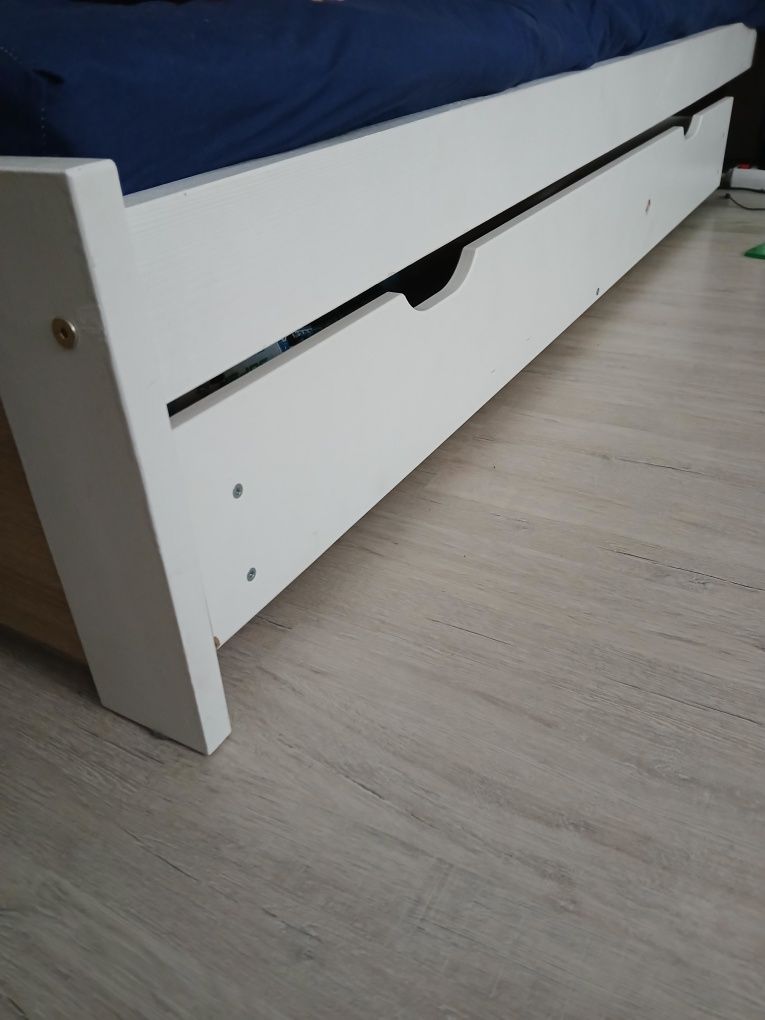 Łóżko drewniane 120×200 stelaż materac szuflada komplet. Okazja