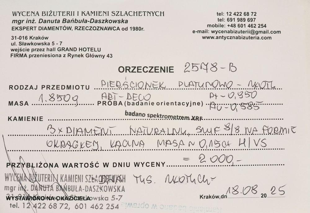 R.15 Pierścionek Art Deco Złoto 585 Diamienty 0.15ct Certyfikat