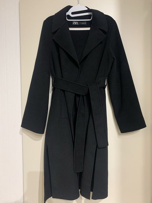 Zara czarny płaszcz XS 53% wełna