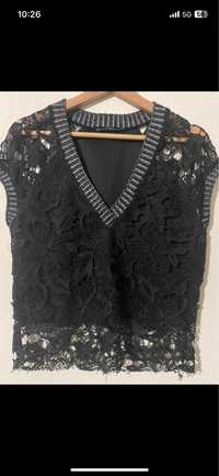Zara black lace top/blusa preta de renda zara