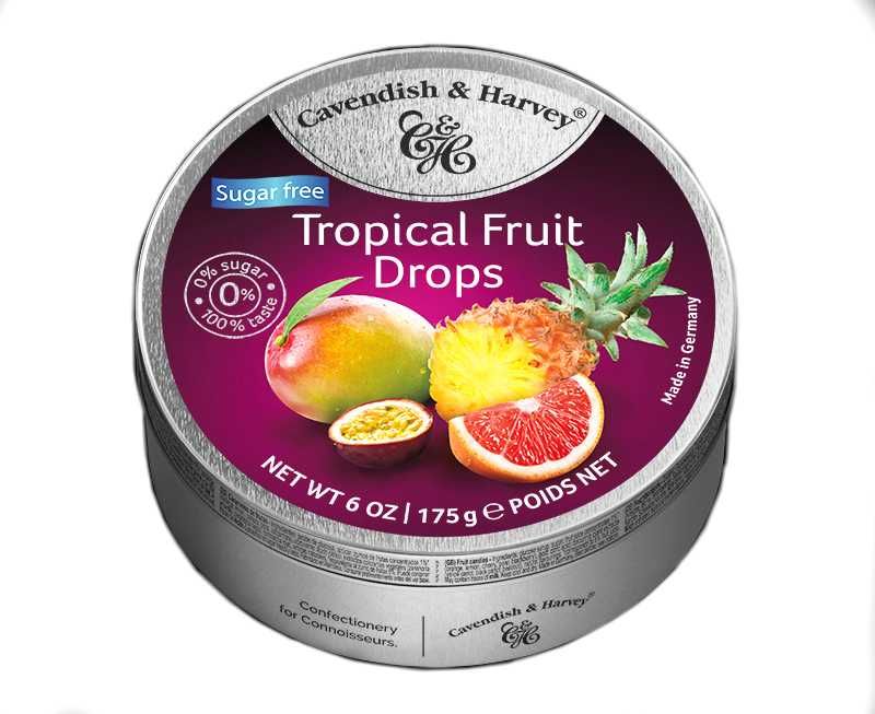Cukierki dropsy bez cukru Tropical Fruit Drops Cavendish & Harvey 175g