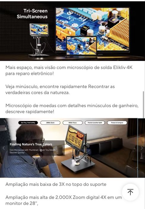 Microscópio Digital 4K chip SONY 2000x