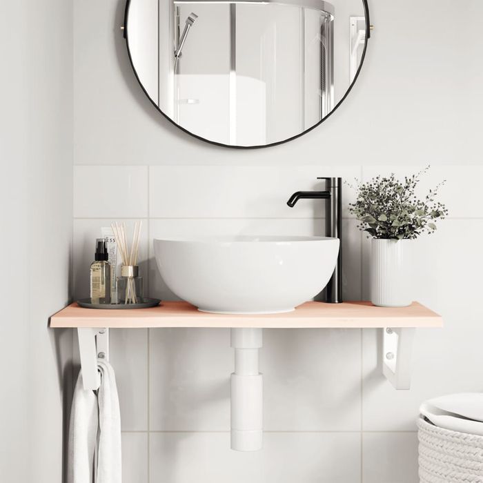 vidaXL Półka ścienna pod umywalkę, stal i lite drewno dębowe