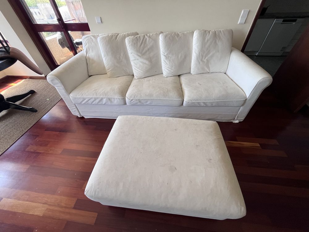Sofa gronlid ikea 3 lugares branco creme + pufe com arrumação opcional