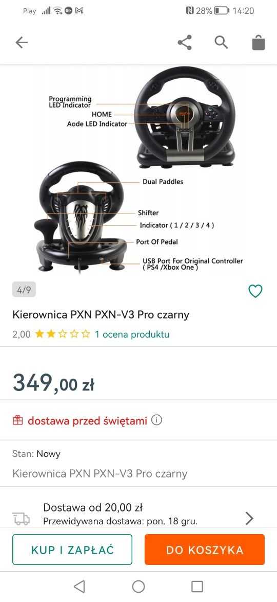 Kierownica Pxn - v3 czarna kompatibilna PlayStation i innych