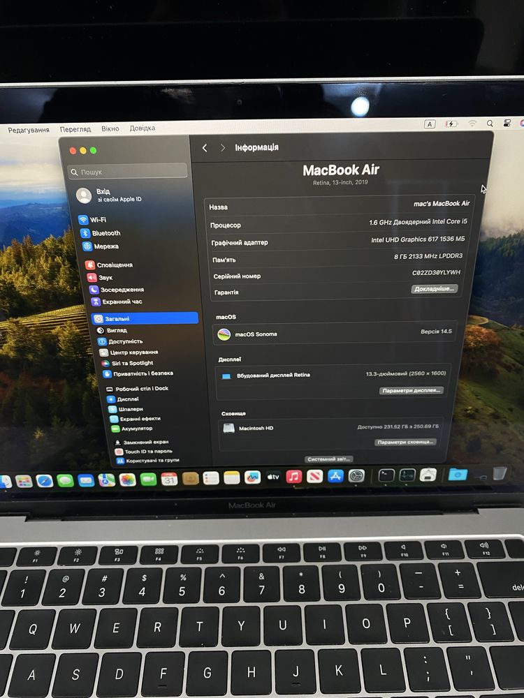 Ноутбук macbook air a1932 2019 8 256 i5