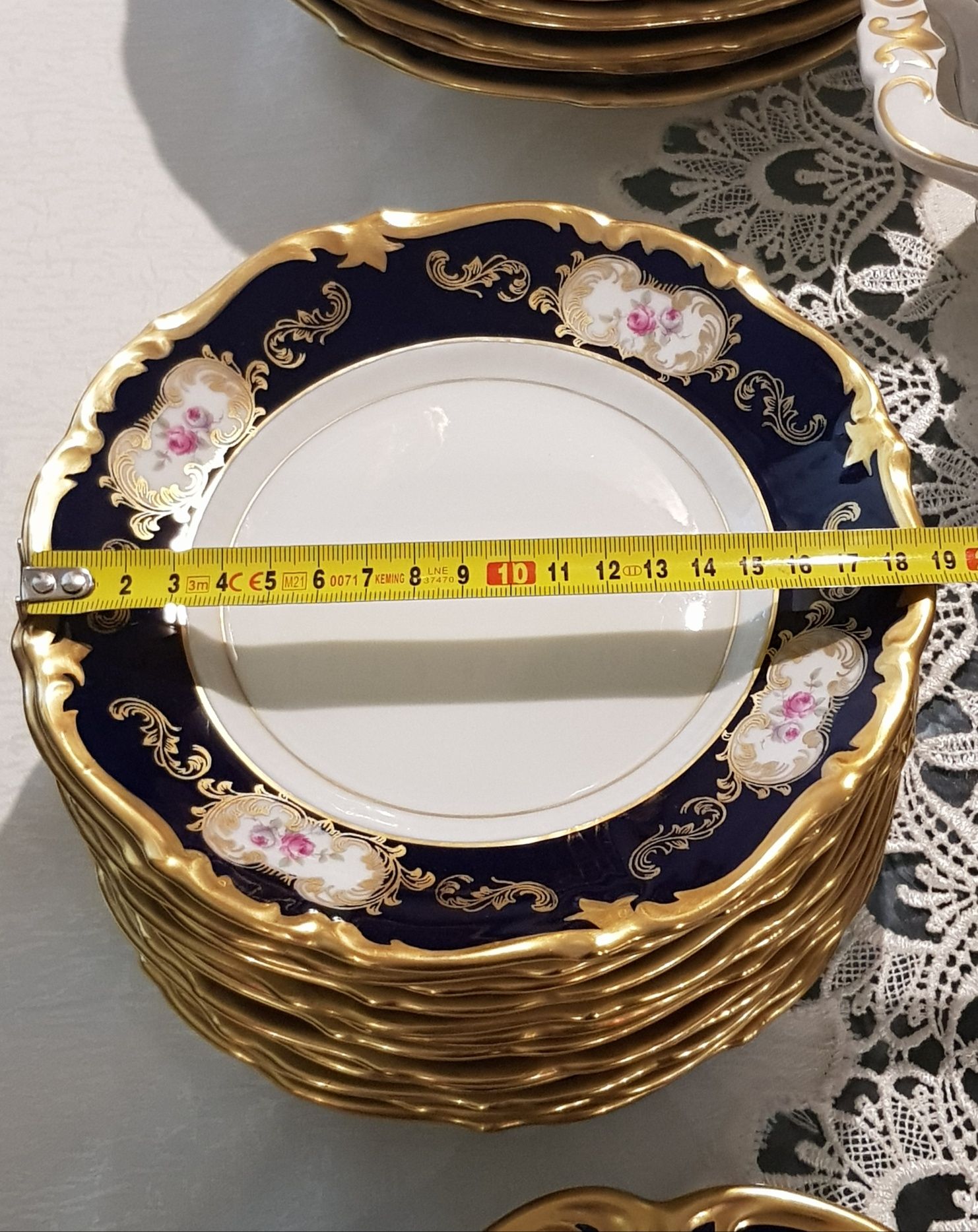 Serwis OBIADOWY 12 os. 53 el. Porcelanowy, kobalt Reichenbach złocenia