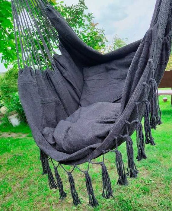 Fotel Wiszący Krzesło Brazylijskie Huśtawka Hamak Ogrodowy Boho Grafit