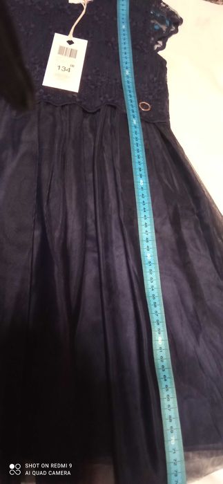 Sukienka granatowa dziewczęca 134 i białą bluzka zestaw