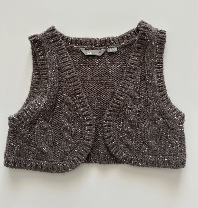 Brązowa dzianinowa kamizelka Lindex 110 / 116 srebrna nić