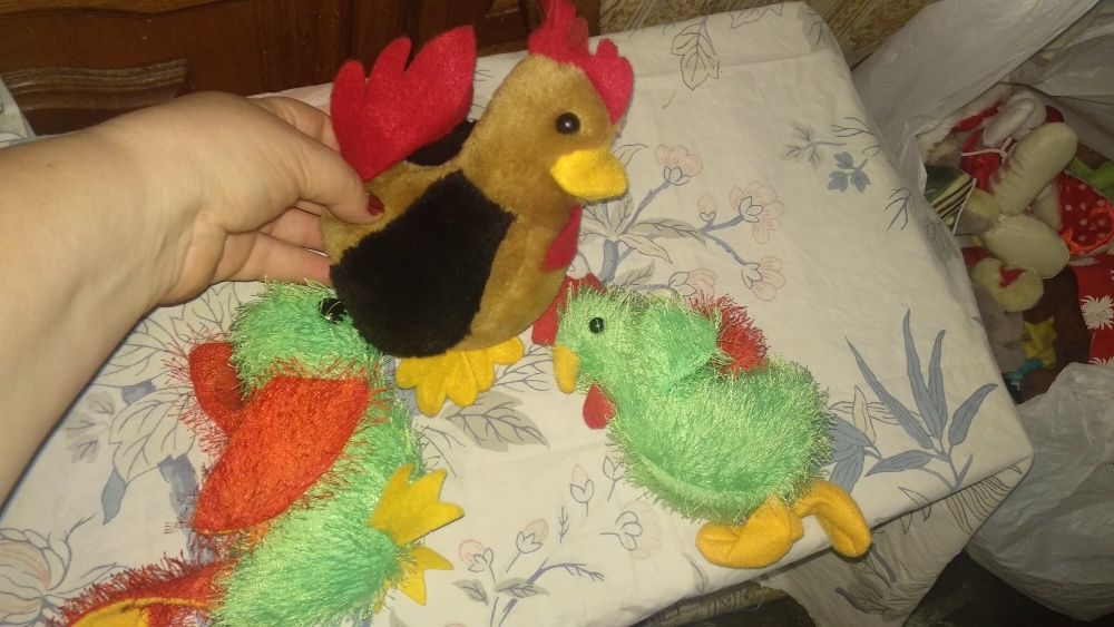 набор 3шт игрушка мягкая фирменный петух курица птичка травка присоска