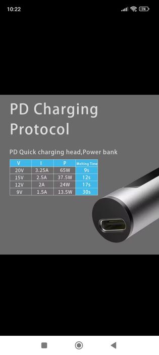 Паяльник PTs-100 PD65w/DC 72w жало тип Т12