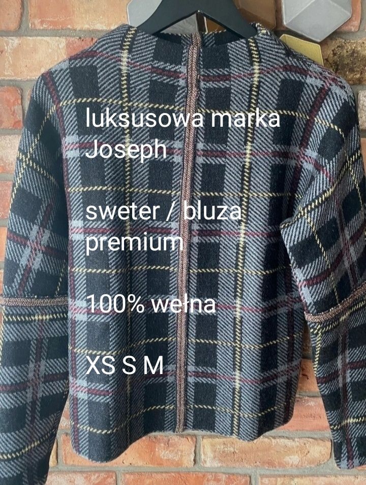 2000zł 100% wełna Joseph sweter bluza wełniany wełniana czarny krata