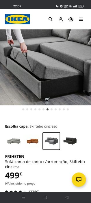 IKEA Sofá-cama de canto c/arrumação bege em bom estado